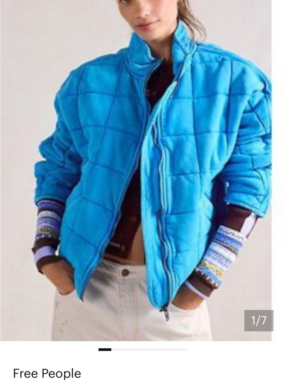 Free People Bright Blue Quilted dolman Jacket